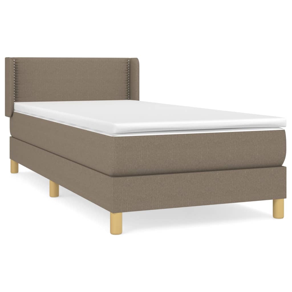 Lit sommier tapissier avec matelas tissu taupe 90x200 cm