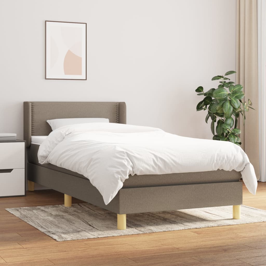 Lit sommier tapissier avec matelas tissu taupe 90x200 cm