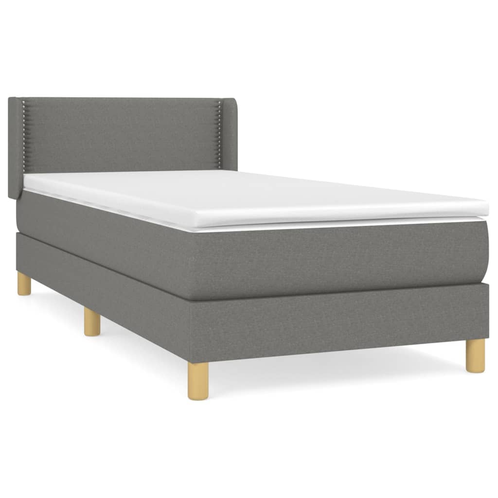 Lit sommier tapissier avec matelas tissu gris foncé 100x200 cm