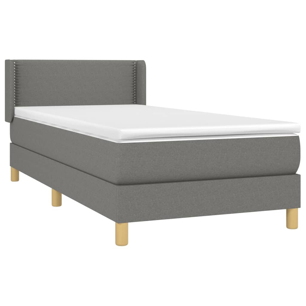 Lit sommier tapissier avec matelas tissu gris foncé 100x200 cm