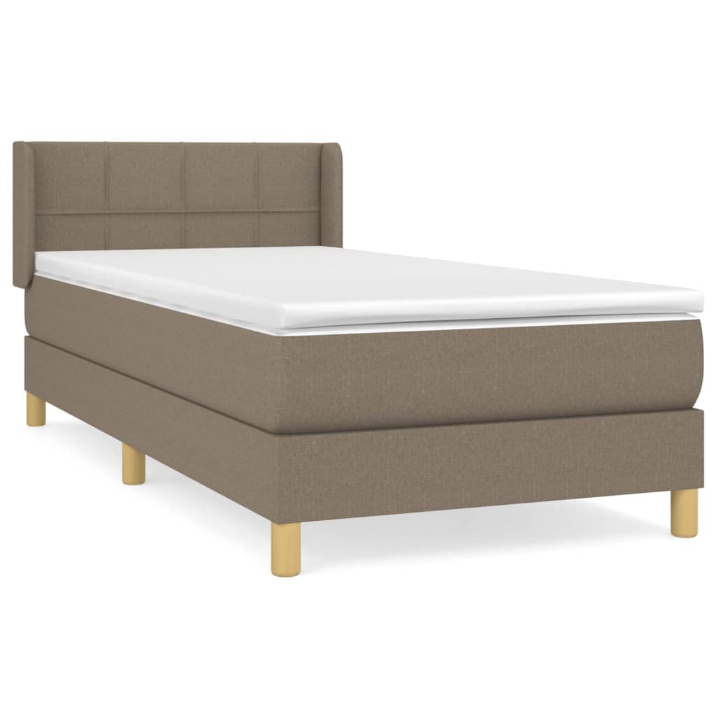 Lit sommier tapissier avec matelas tissu taupe 90x200 cm