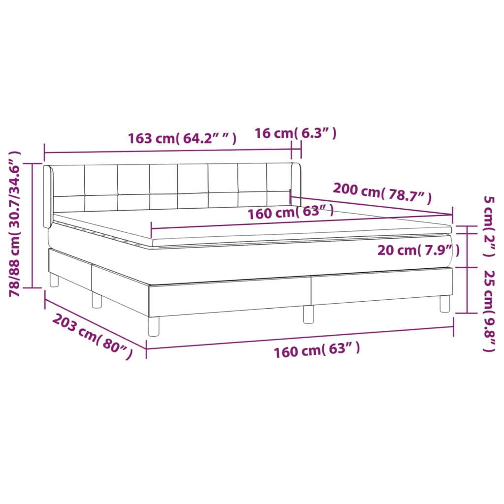 Box spring bed with mattress black 160x200 cm fabric