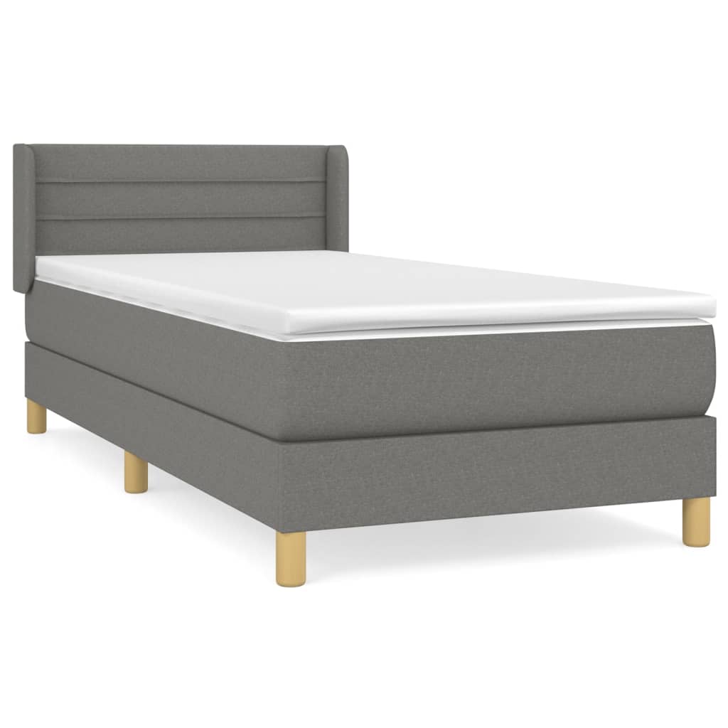 Lit sommier tapissier avec matelas tissu gris foncé 100x200 cm