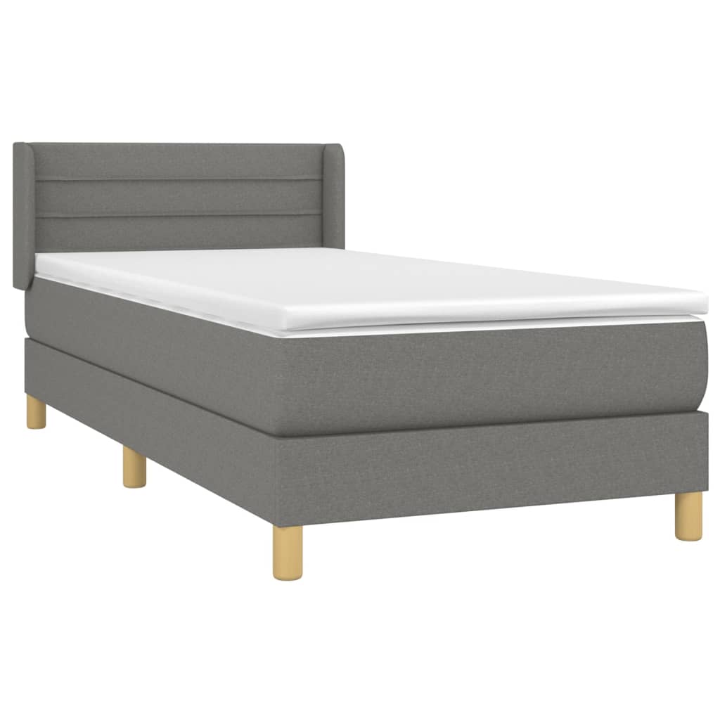Lit sommier tapissier avec matelas tissu gris foncé 100x200 cm