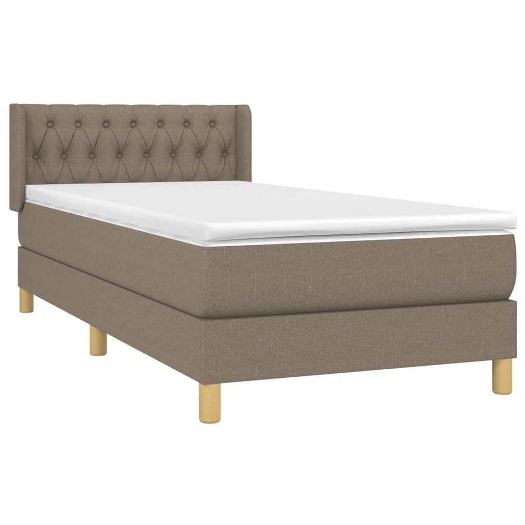 Lit sommier tapissier avec matelas tissu taupe 90x200 cm