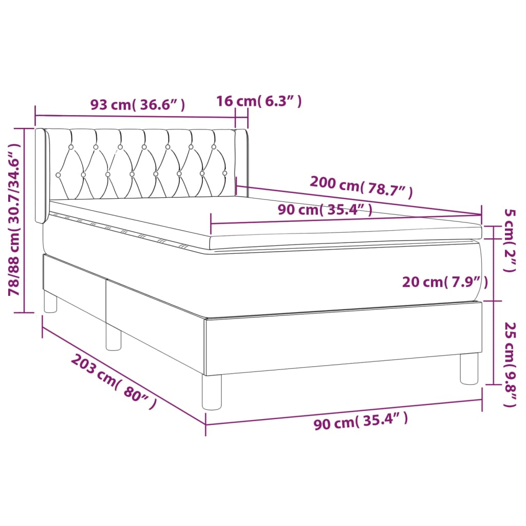 Lit sommier tapissier avec matelas tissu taupe 90x200 cm