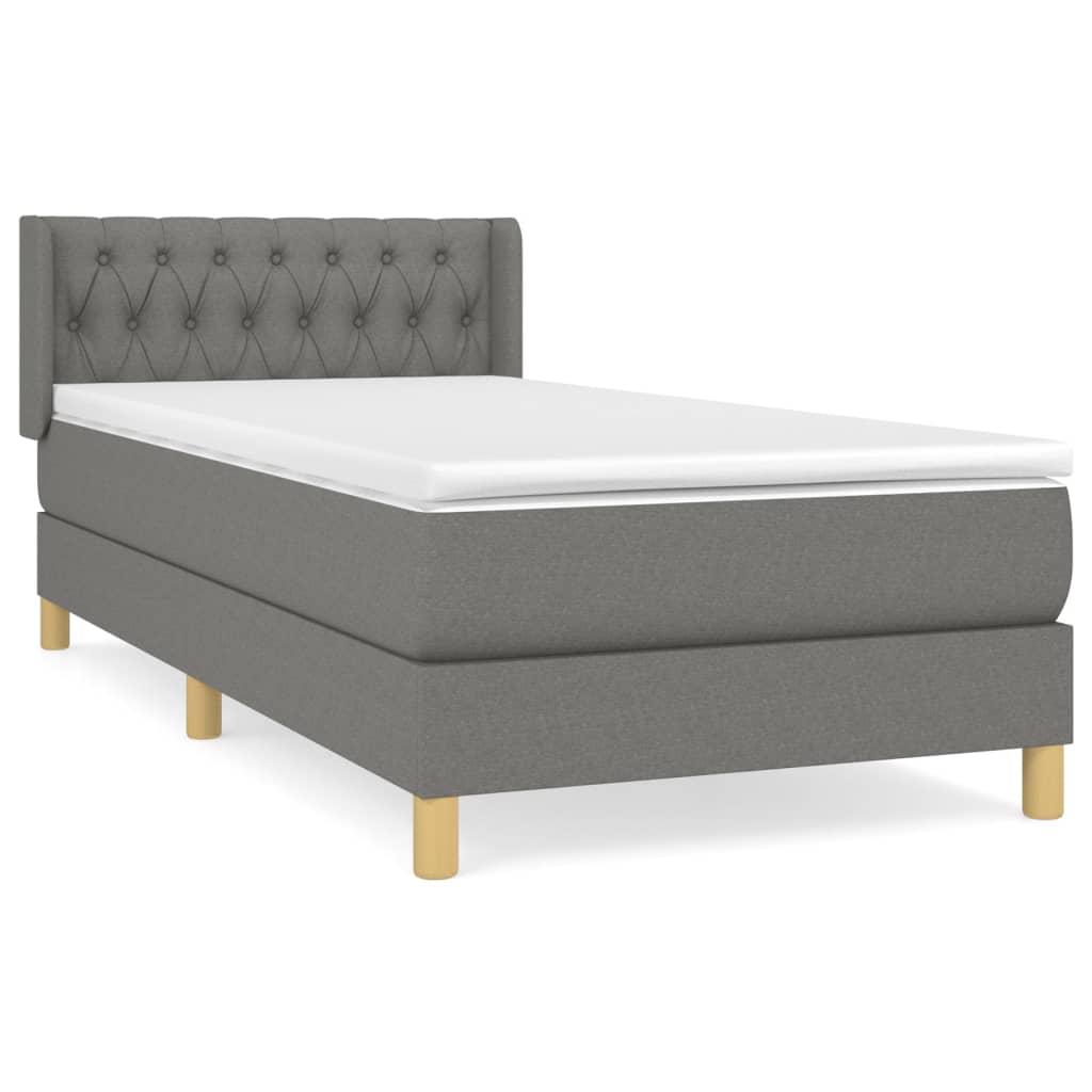 Lit sommier tapissier avec matelas tissu gris foncé 100x200 cm