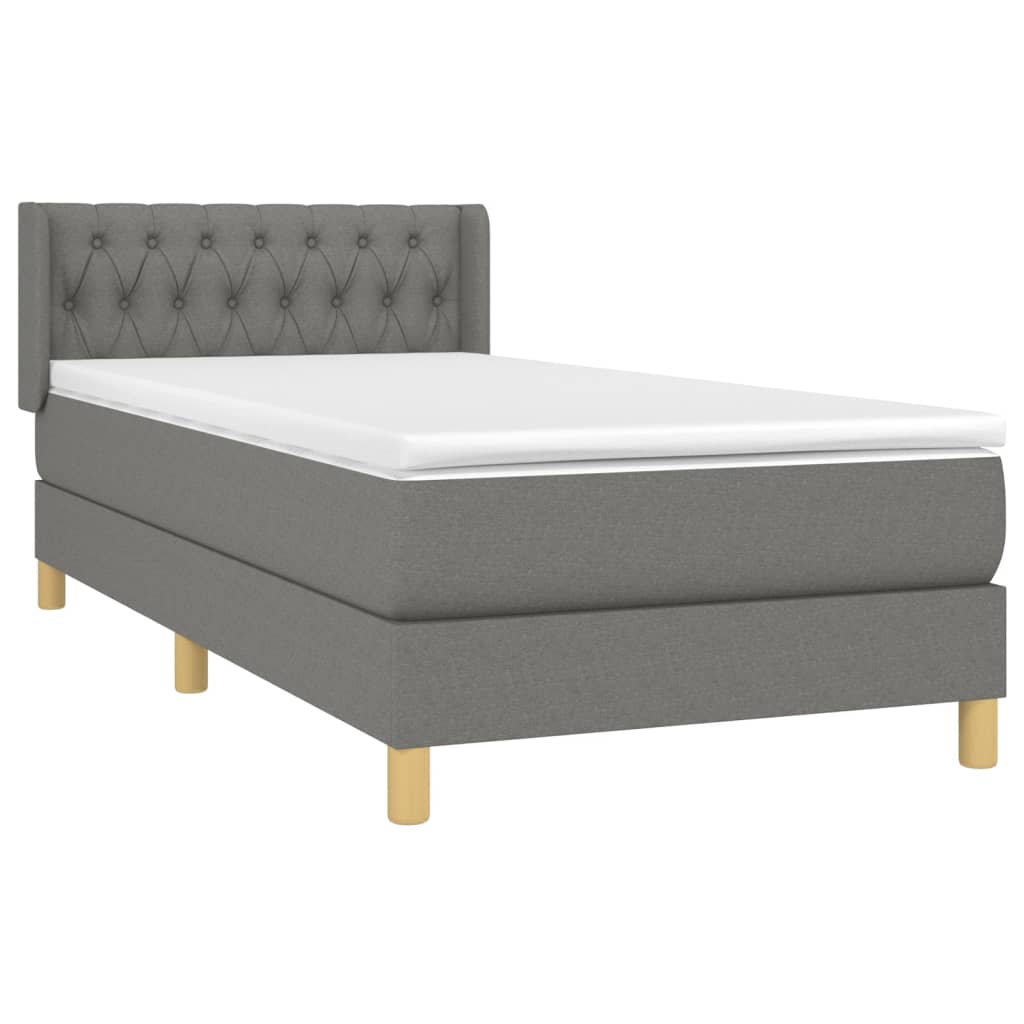 Lit sommier tapissier avec matelas tissu gris foncé 100x200 cm