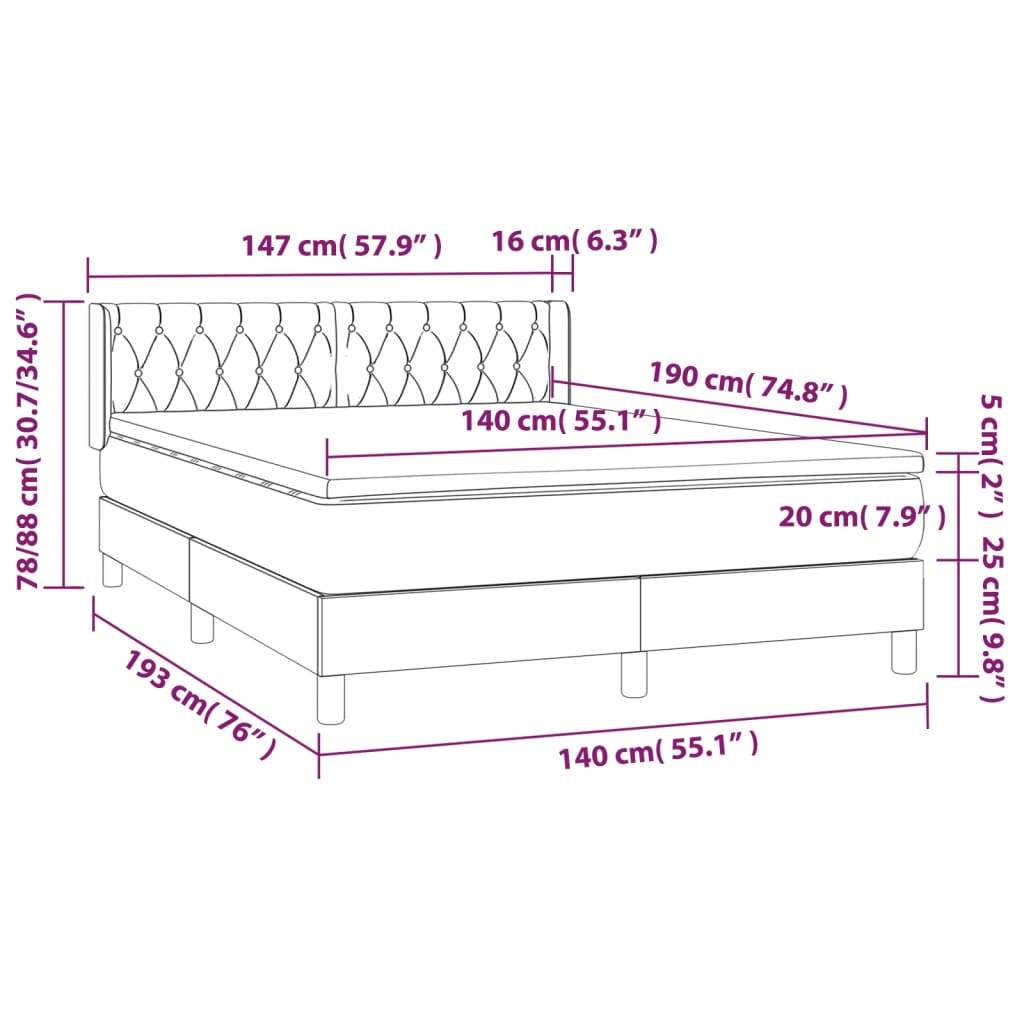 Box spring bed with mattress taupe 140x190 cm fabric
