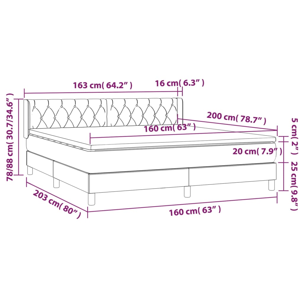 Box spring bed with mattress black 160x200 cm fabric