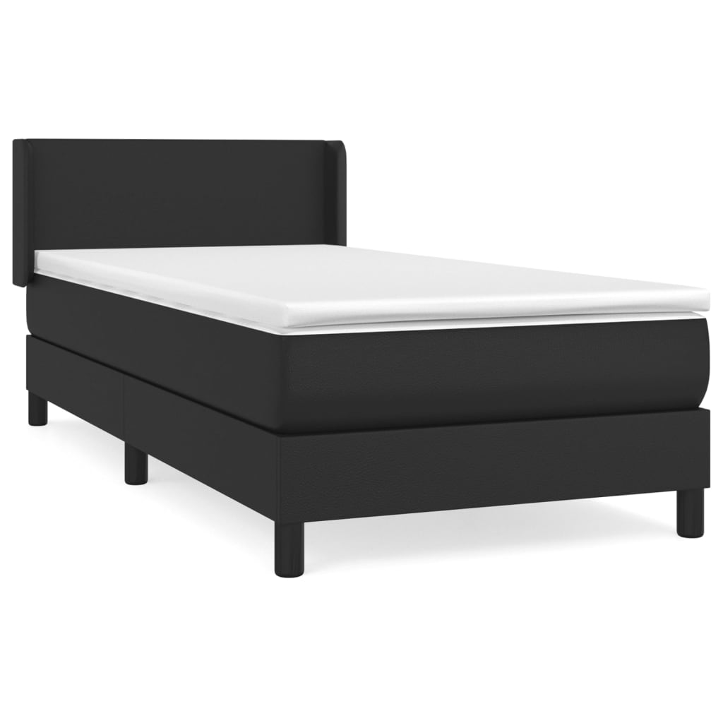 Lit à sommier tapissier avec matelas noir 80x200 cm en cuir artificiel
