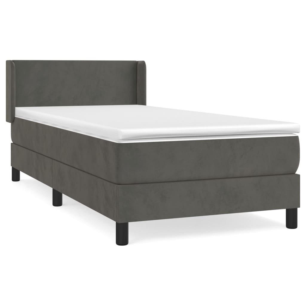 Sommier tapissier avec matelas gris foncé 100x200 cm velours