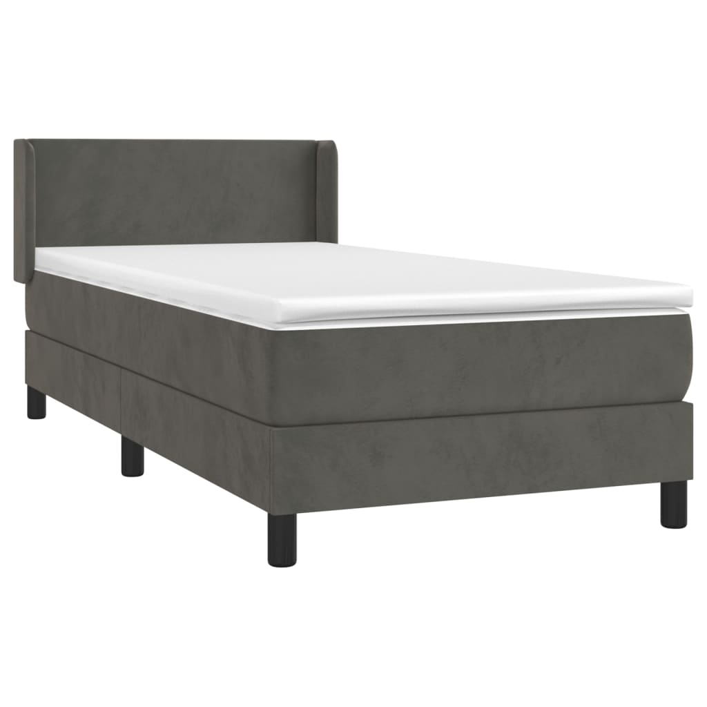 Sommier tapissier avec matelas gris foncé 100x200 cm velours