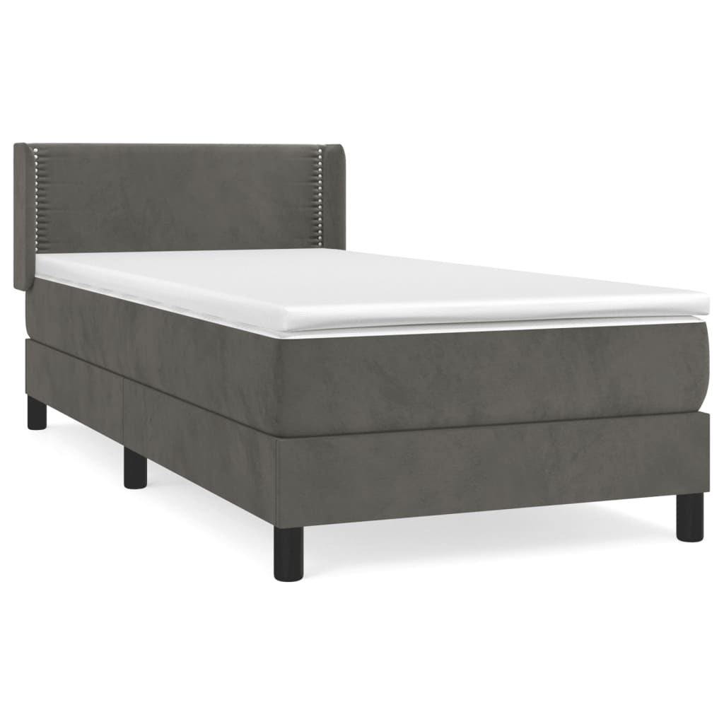 Sommier tapissier avec matelas gris foncé 100x200 cm velours