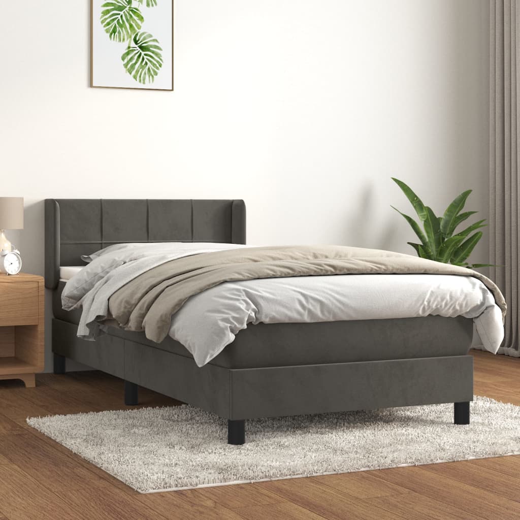 Sommier tapissier avec matelas gris foncé 100x200 cm velours