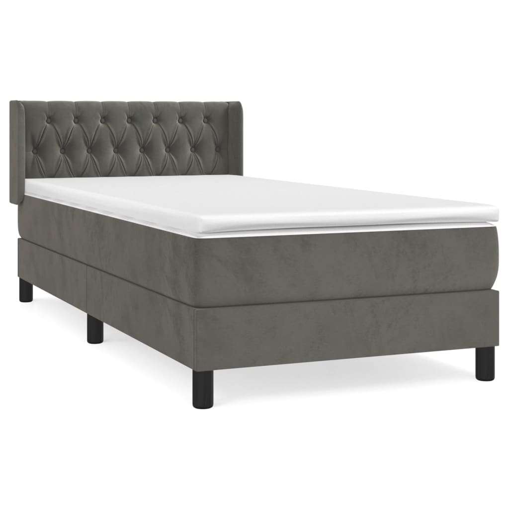 Sommier tapissier avec matelas gris foncé 100x200 cm velours