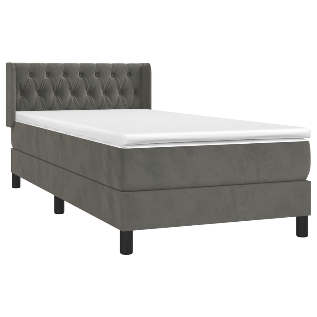 Sommier tapissier avec matelas gris foncé 100x200 cm velours