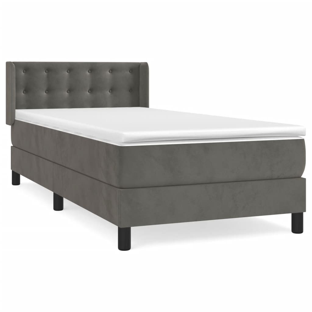 Sommier tapissier avec matelas gris foncé 100x200 cm velours