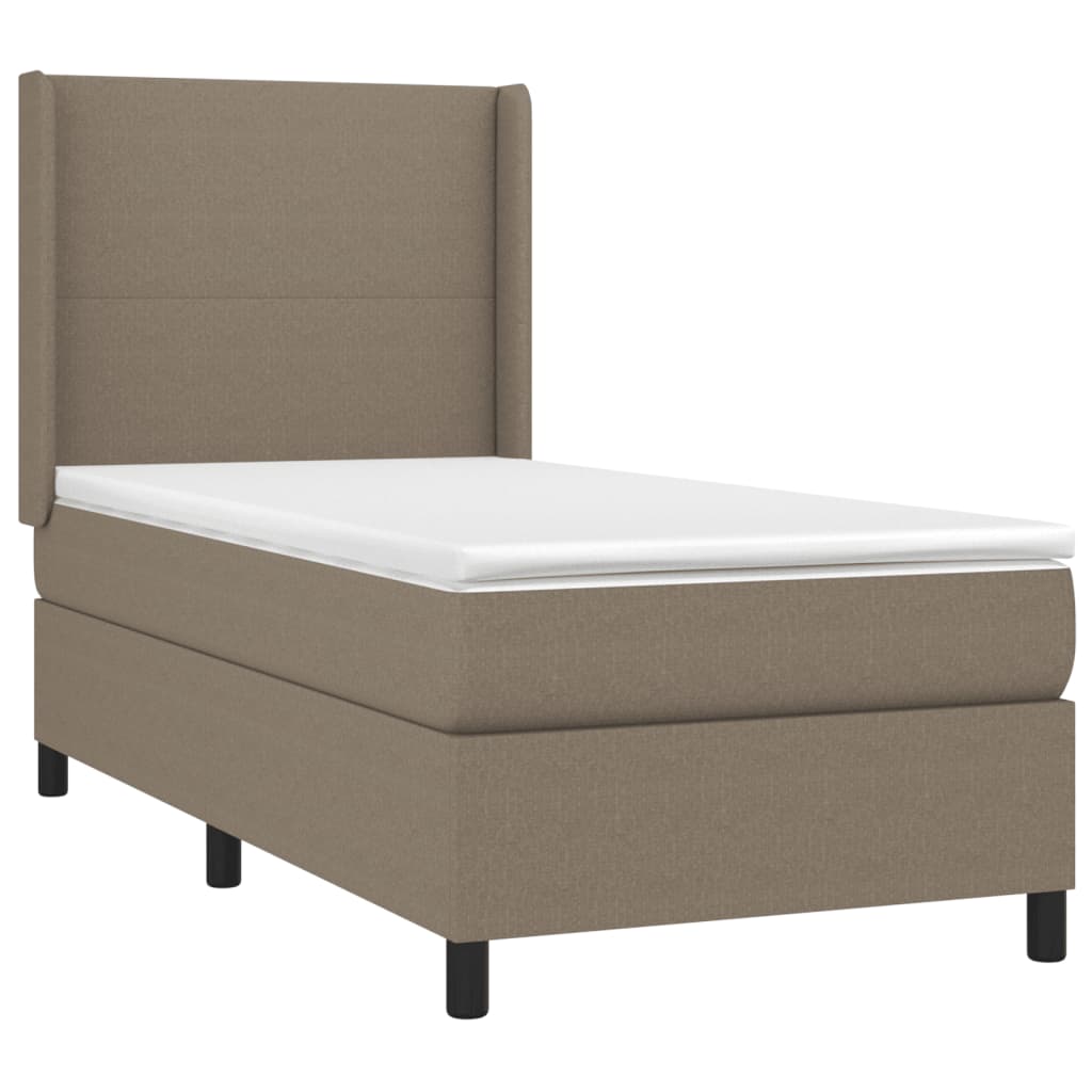 Lit sommier tapissier avec matelas tissu taupe 90x190 cm