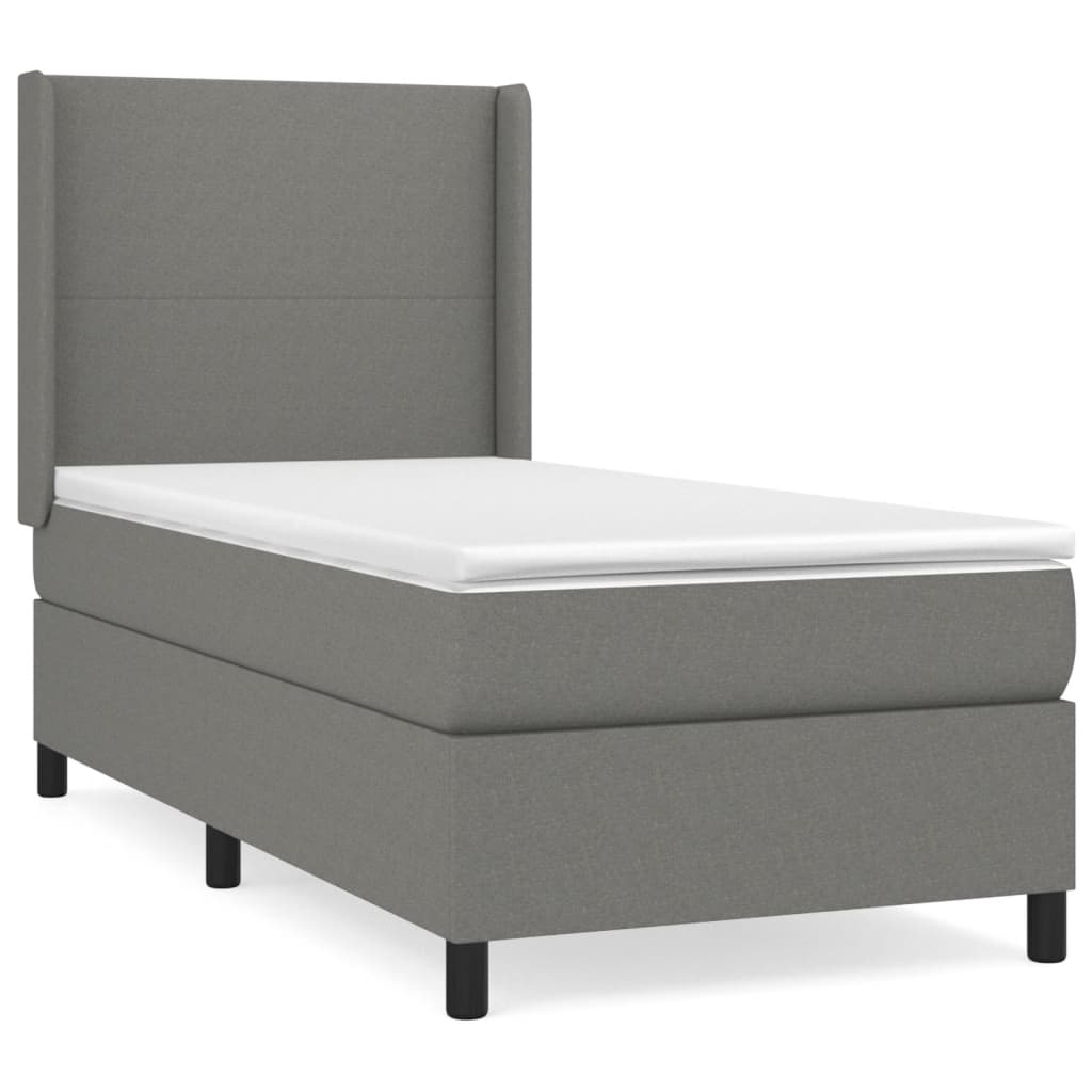Lit sommier tapissier avec matelas tissu gris foncé 100x200 cm