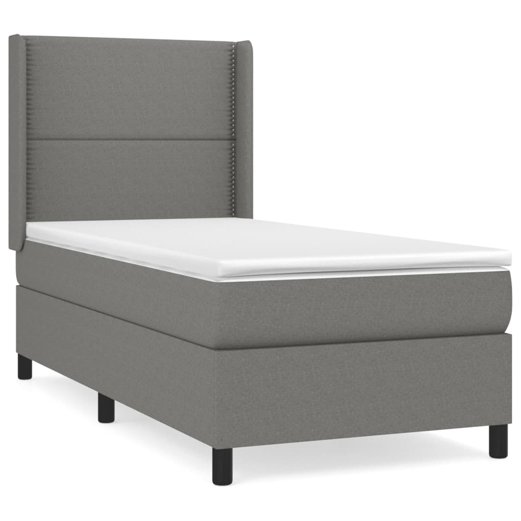 Lit sommier tapissier avec matelas tissu gris foncé 100x200 cm