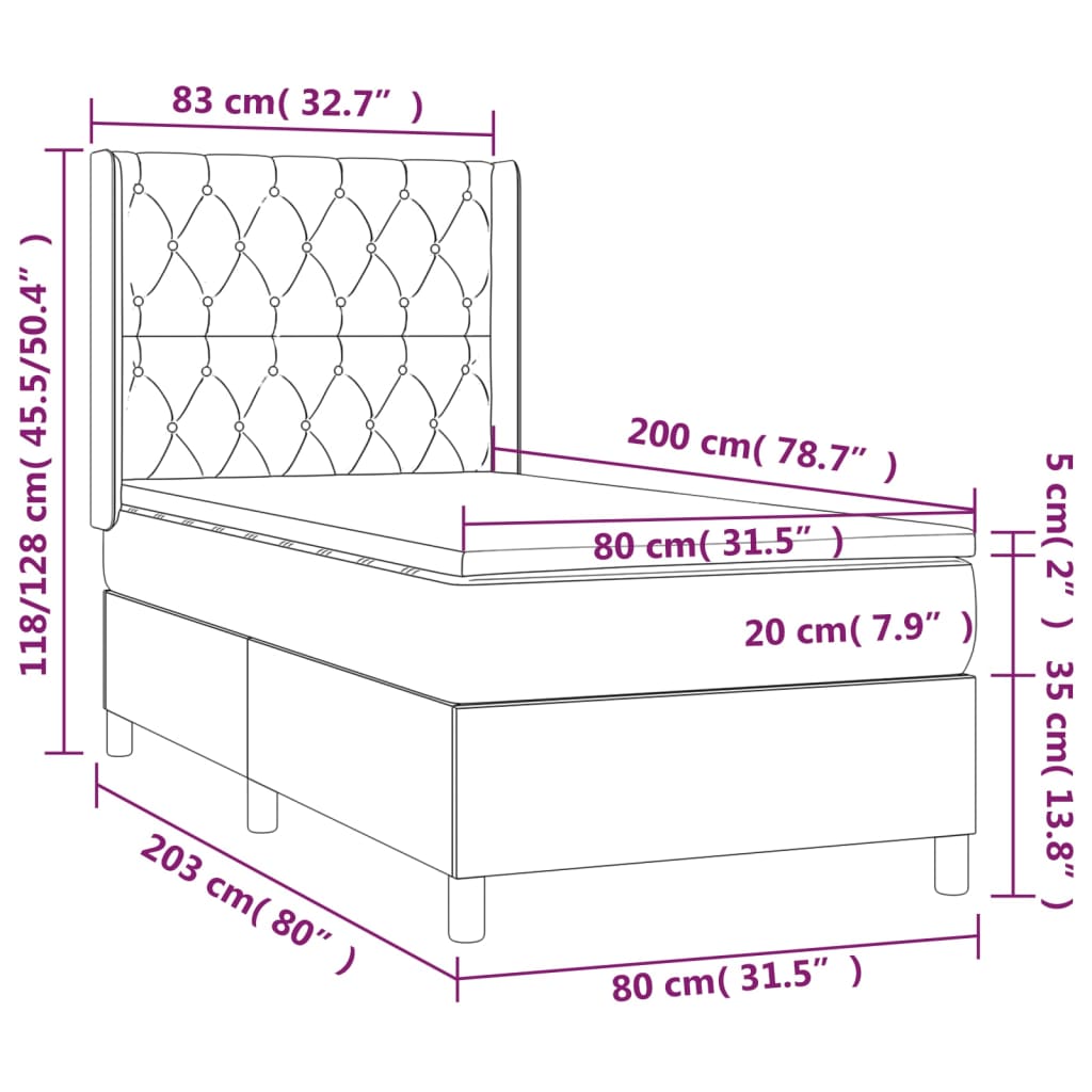 Lit à sommier tapissier avec matelas tissu noir 80x200 cm