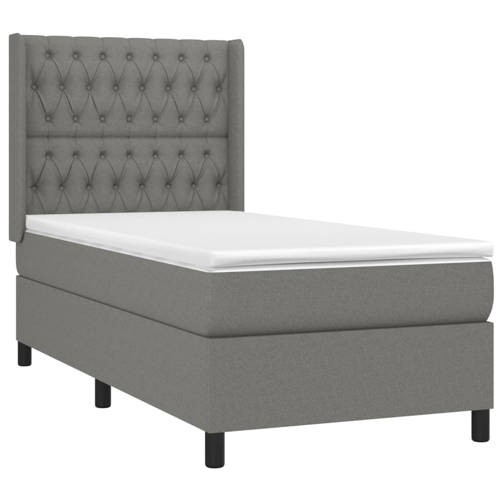 Lit sommier tapissier avec matelas tissu gris foncé 100x200 cm
