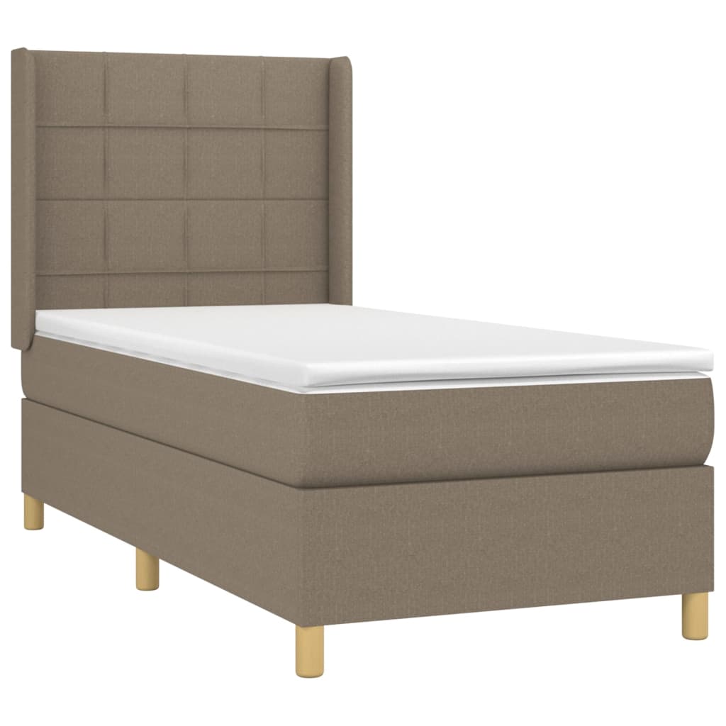 Lit sommier tapissier avec matelas tissu taupe 90x200 cm