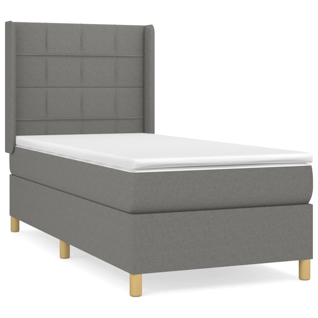 Lit sommier tapissier avec matelas tissu gris foncé 100x200 cm
