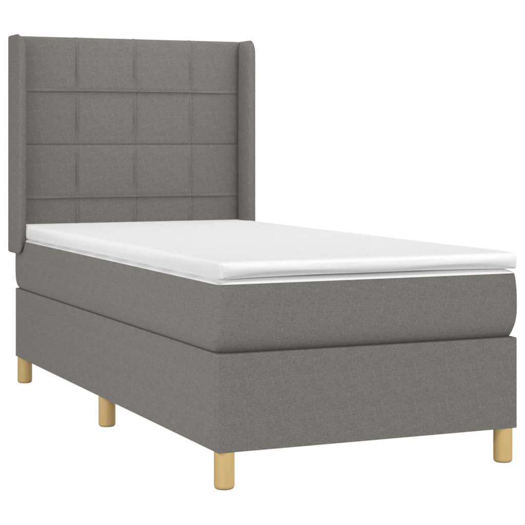 Lit sommier tapissier avec matelas tissu gris foncé 100x200 cm