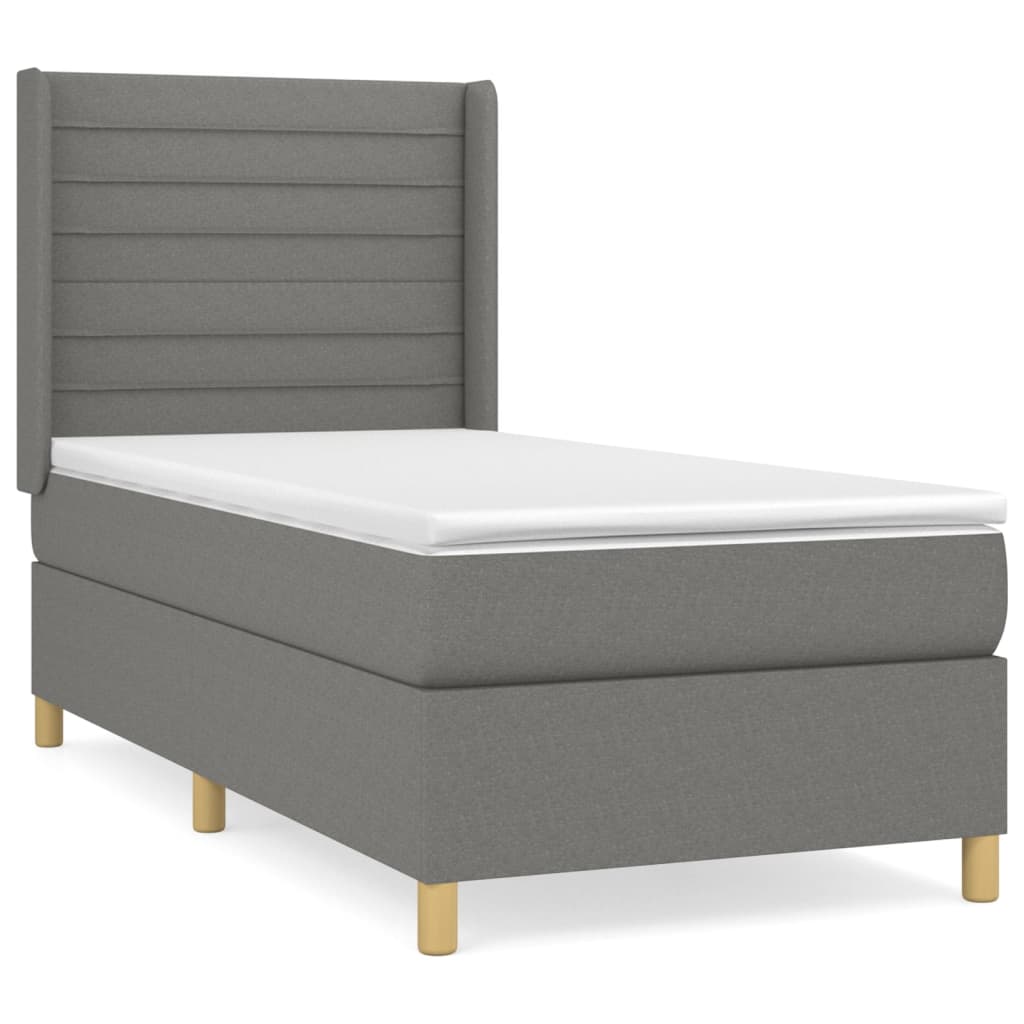 Lit sommier tapissier avec matelas tissu gris foncé 100x200 cm