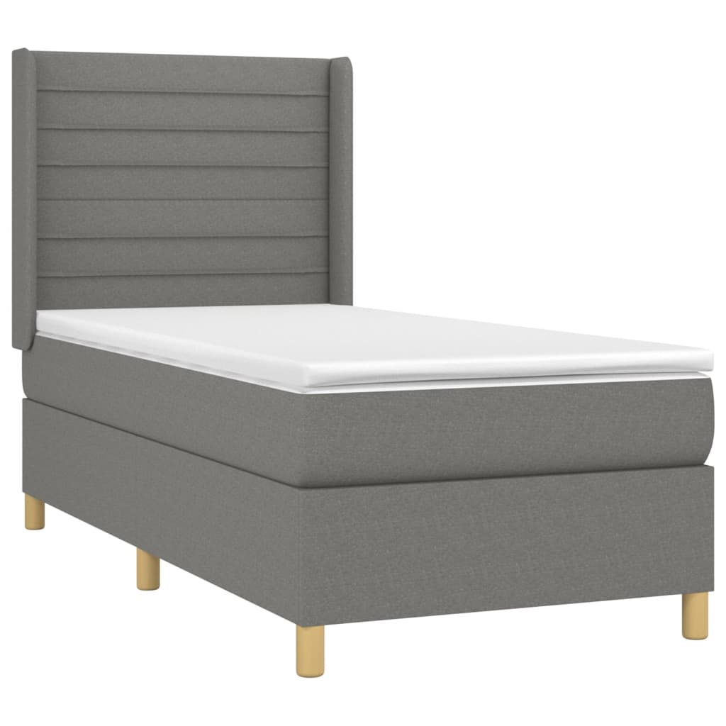Lit sommier tapissier avec matelas tissu gris foncé 100x200 cm
