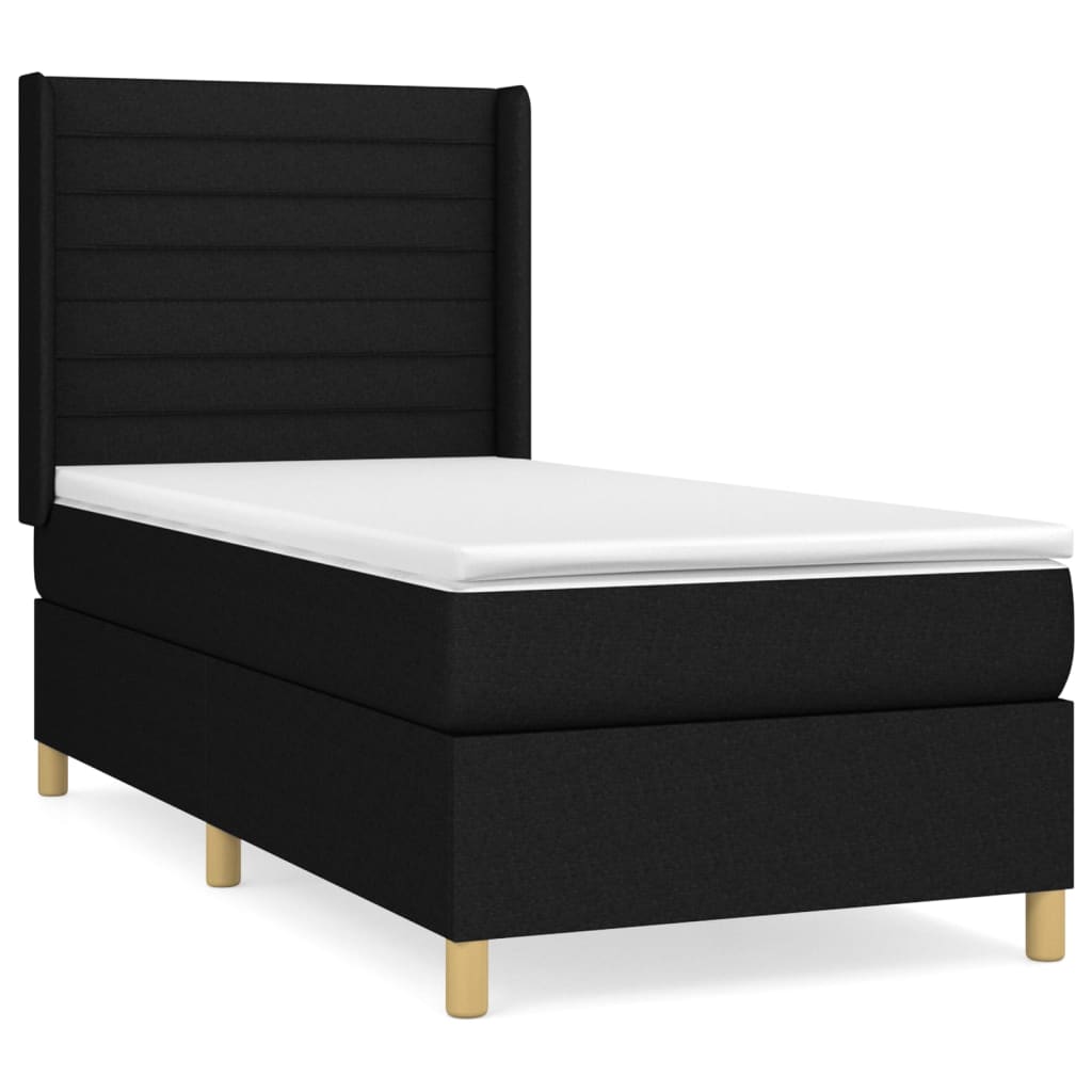 Lit à sommier tapissier avec matelas tissu noir 100x200 cm