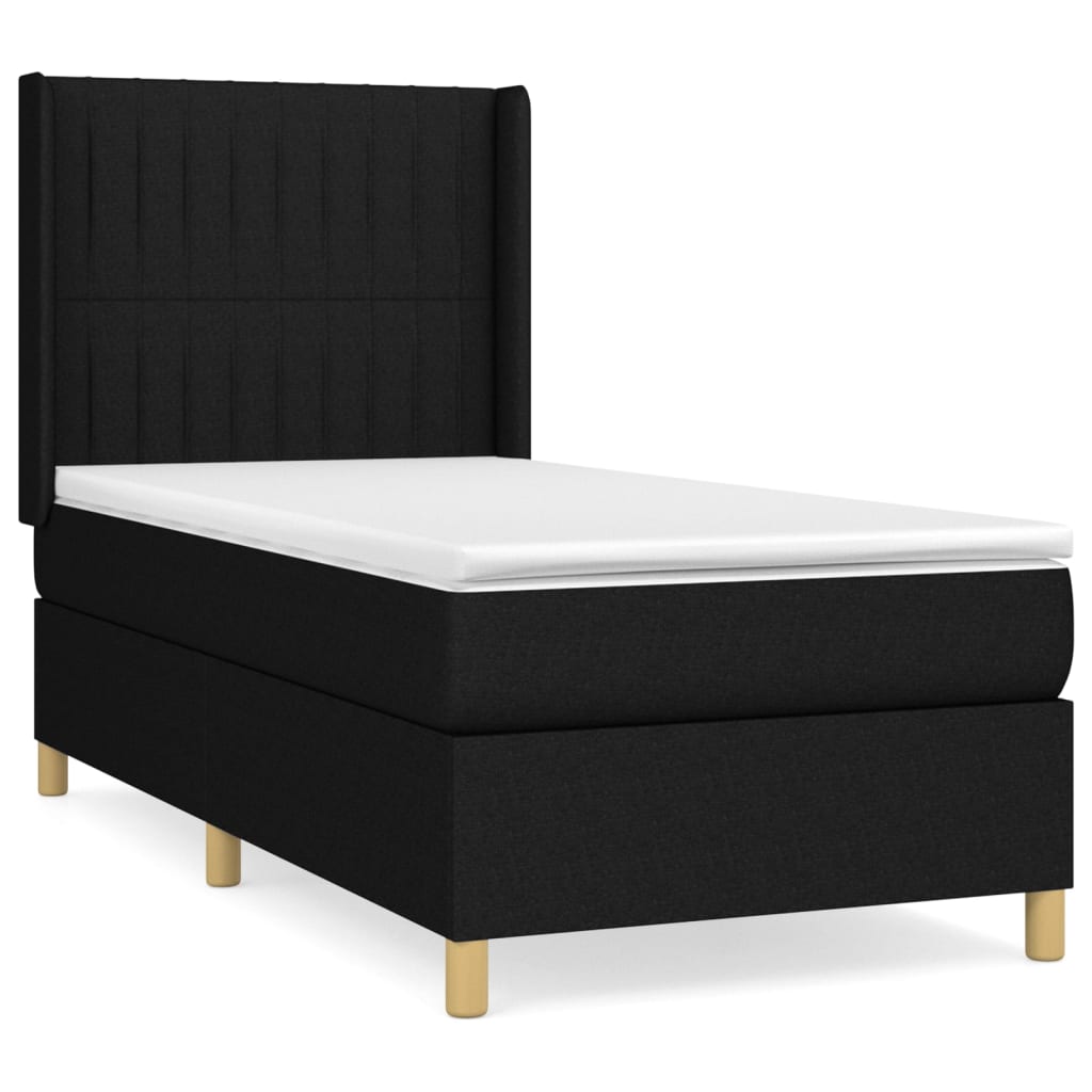 Lit à sommier tapissier avec matelas tissu noir 80x200 cm