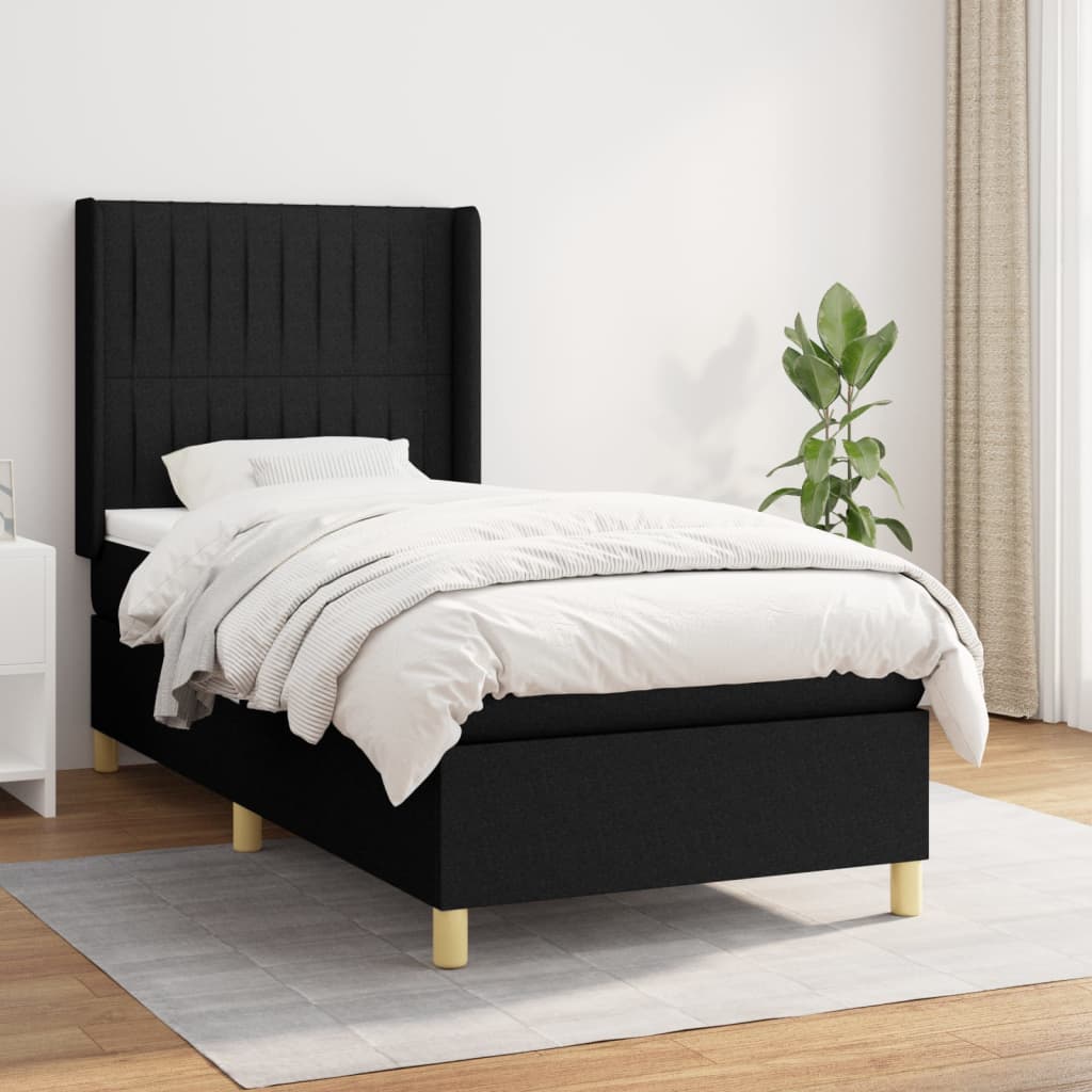 Lit à sommier tapissier avec matelas tissu noir 80x200 cm