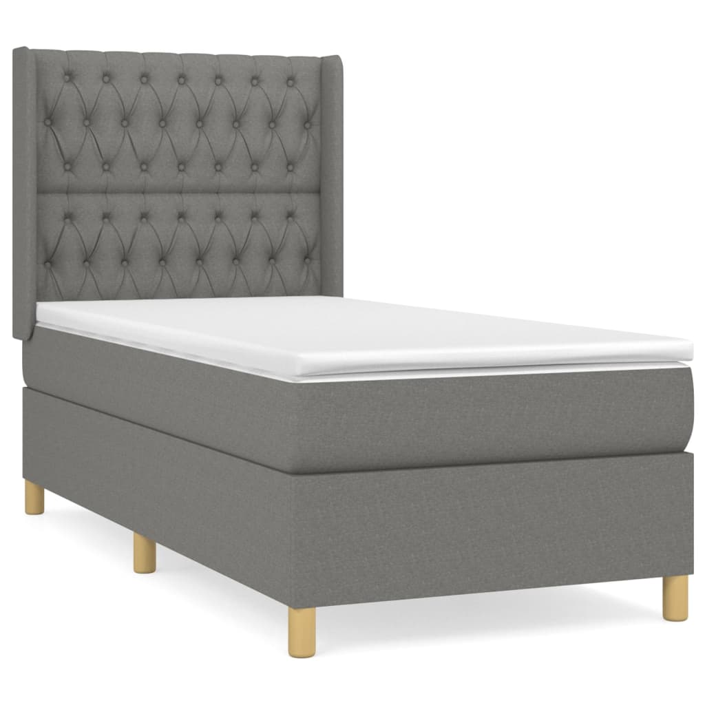 Lit sommier tapissier avec matelas tissu gris foncé 100x200 cm