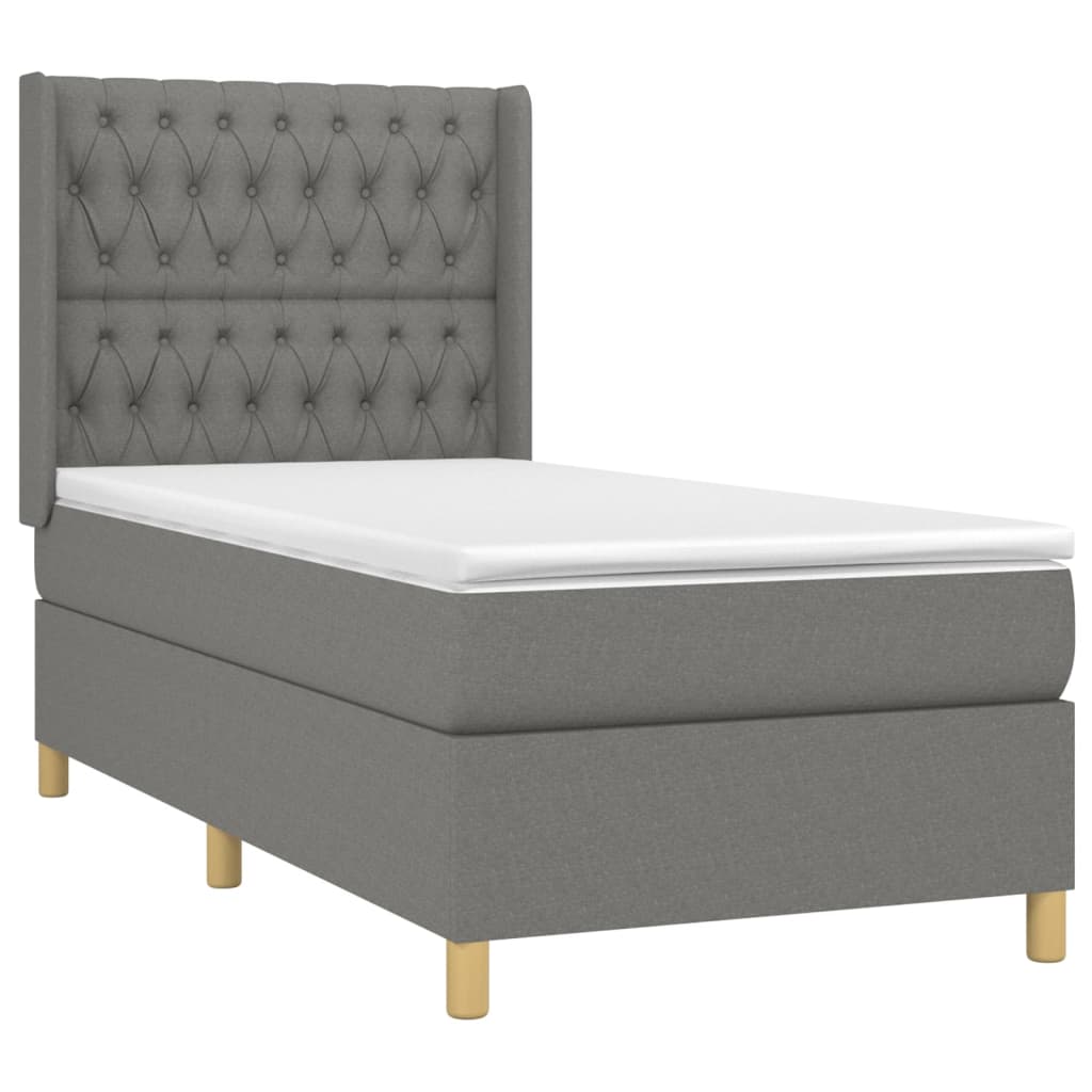 Lit sommier tapissier avec matelas tissu gris foncé 100x200 cm