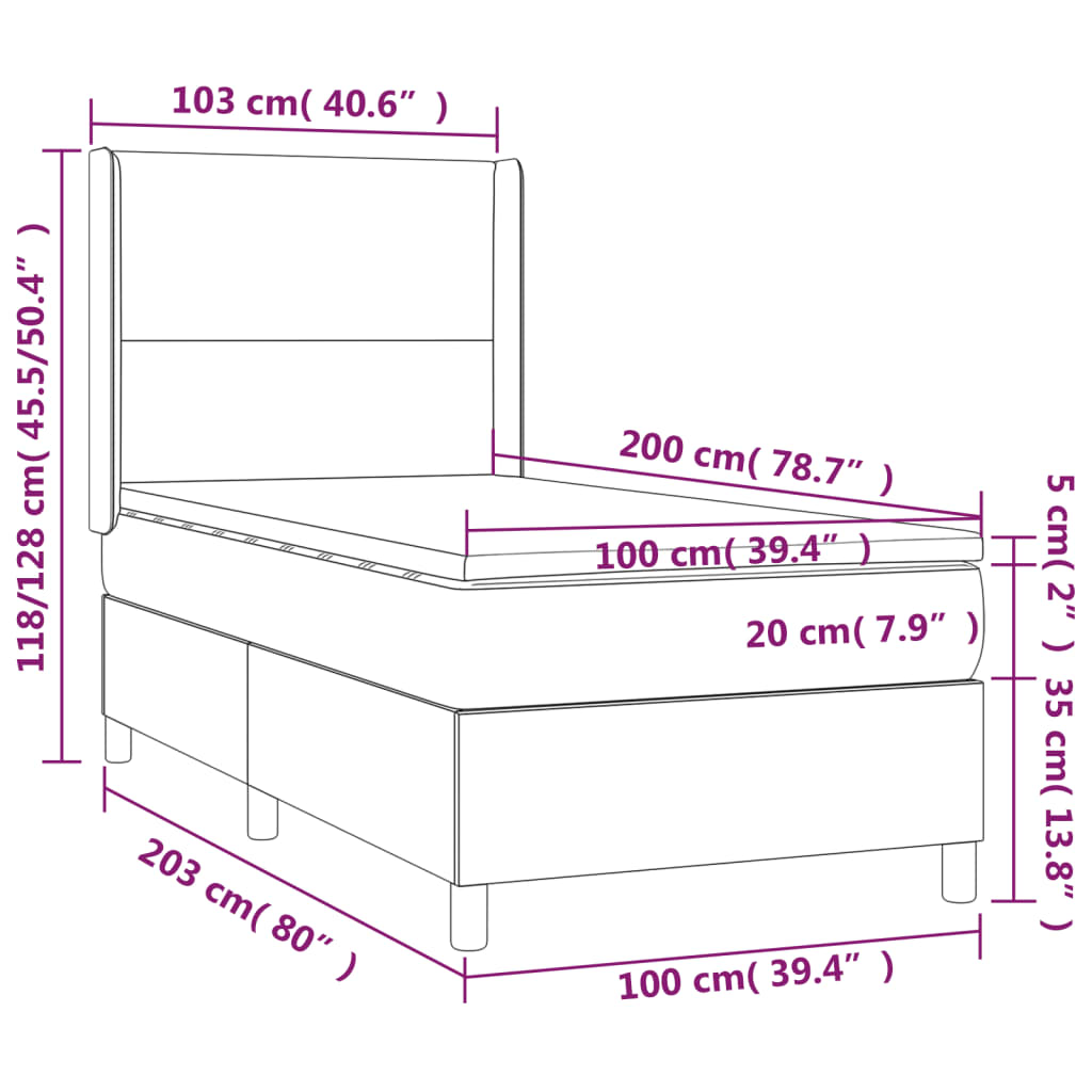 Matelas à sommier tapissier cappuccino-marron 100x200cm cuir artificiel