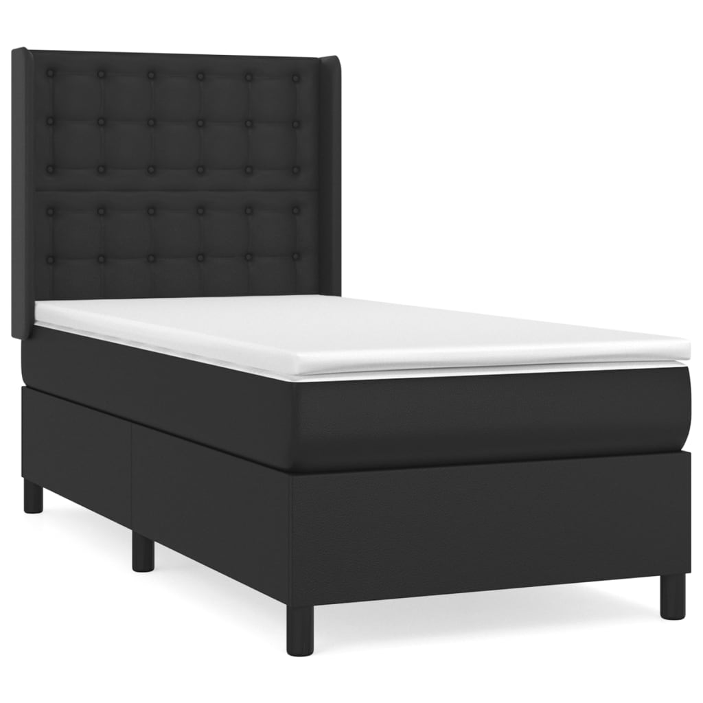 Lit à sommier tapissier avec matelas noir 90x200 cm en similicuir