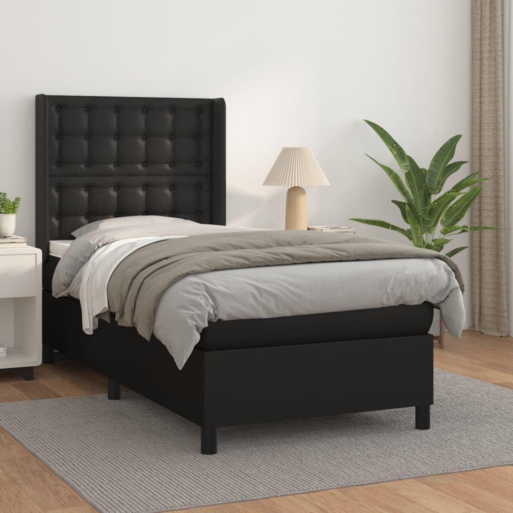 Lit à sommier tapissier avec matelas noir 90x200 cm en similicuir
