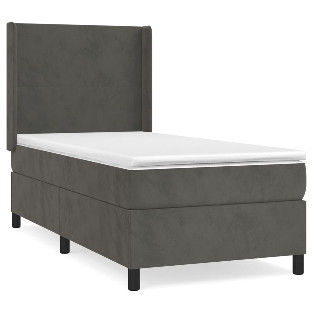 Sommier tapissier avec matelas gris foncé 100x200 cm velours