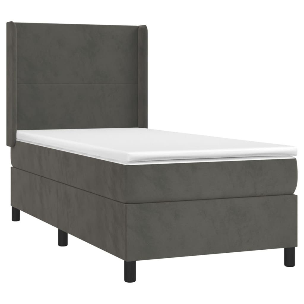 Sommier tapissier avec matelas gris foncé 100x200 cm velours