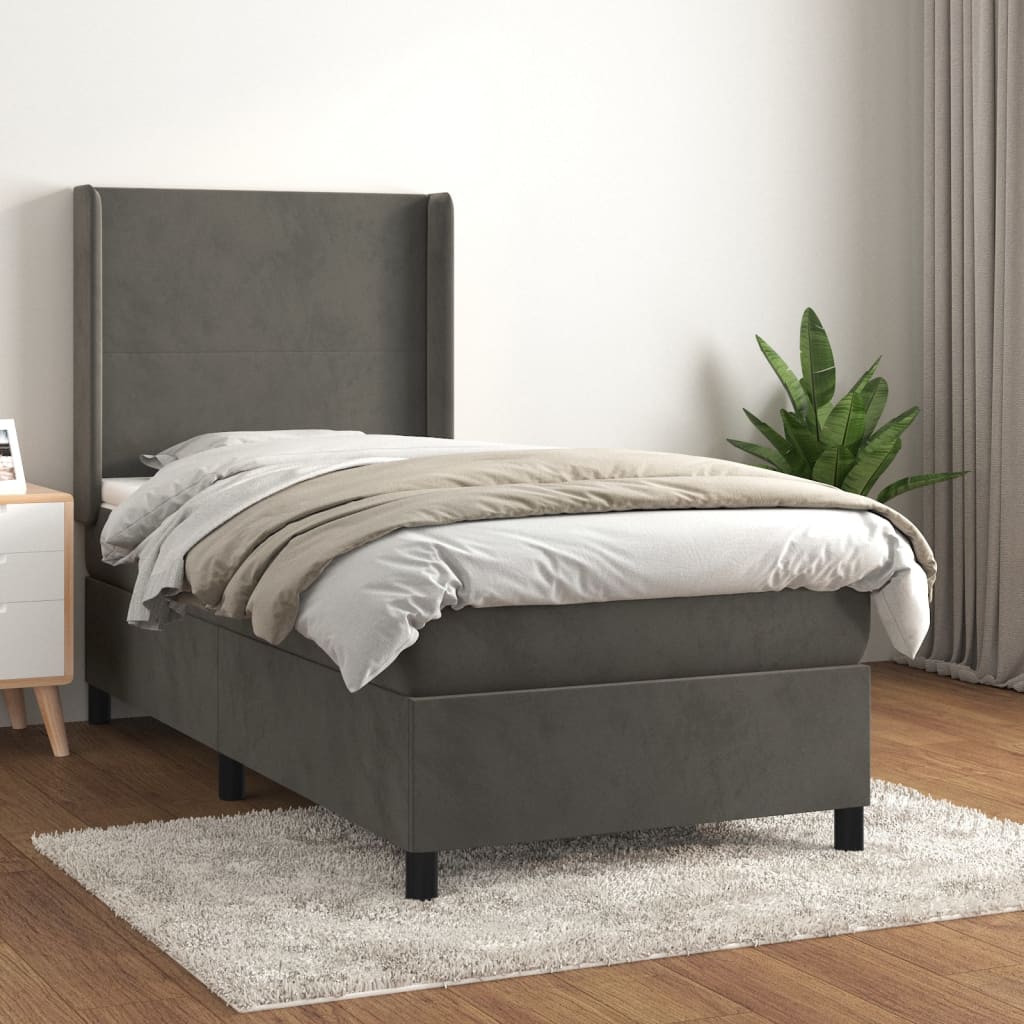 Sommier tapissier avec matelas gris foncé 100x200 cm velours