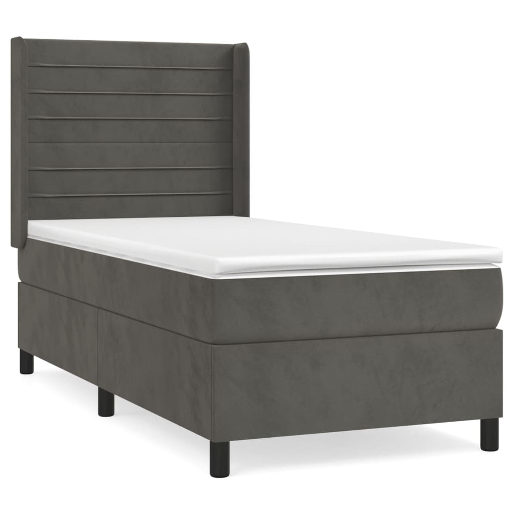 Sommier tapissier avec matelas gris foncé 100x200 cm velours