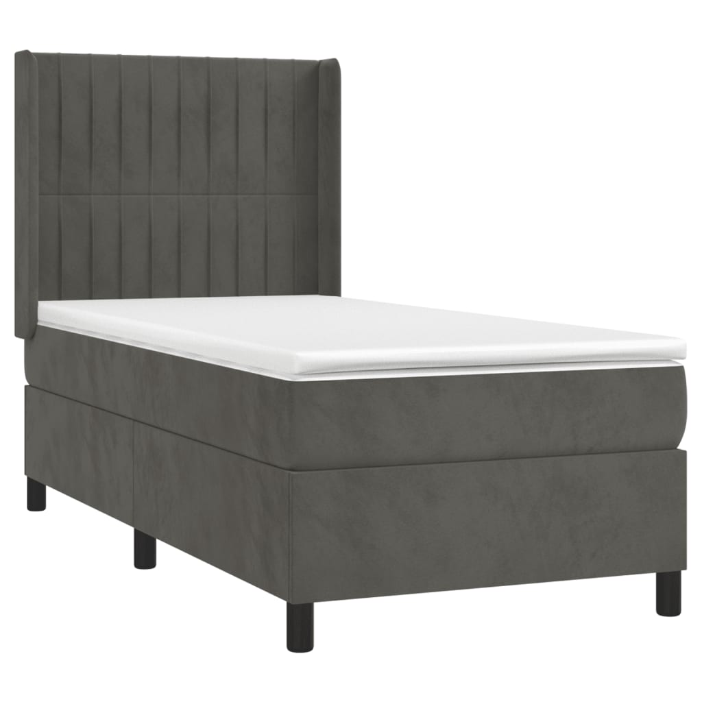 Sommier tapissier avec matelas gris foncé 100x200 cm velours