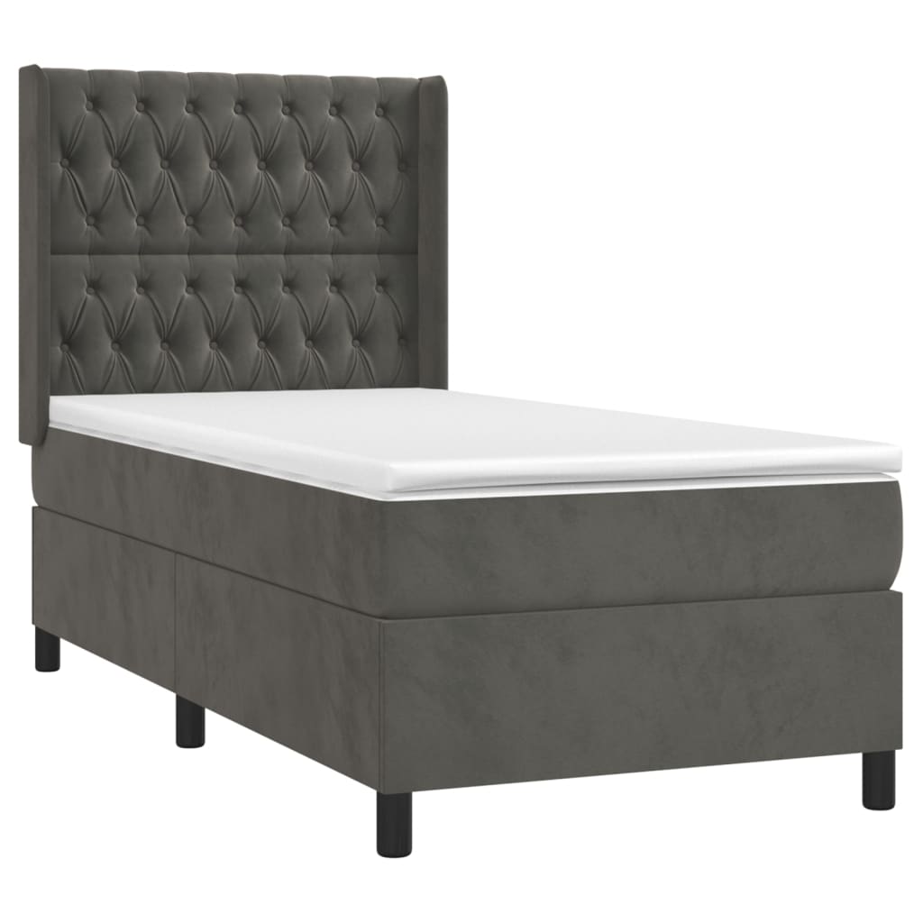 Sommier tapissier avec matelas gris foncé 100x200 cm velours