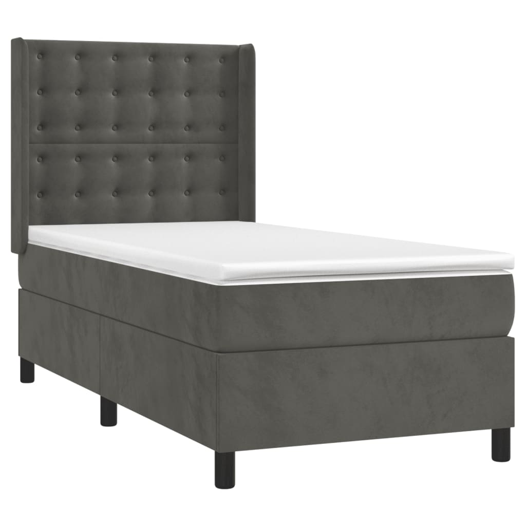 Sommier tapissier avec matelas gris foncé 100x200 cm velours