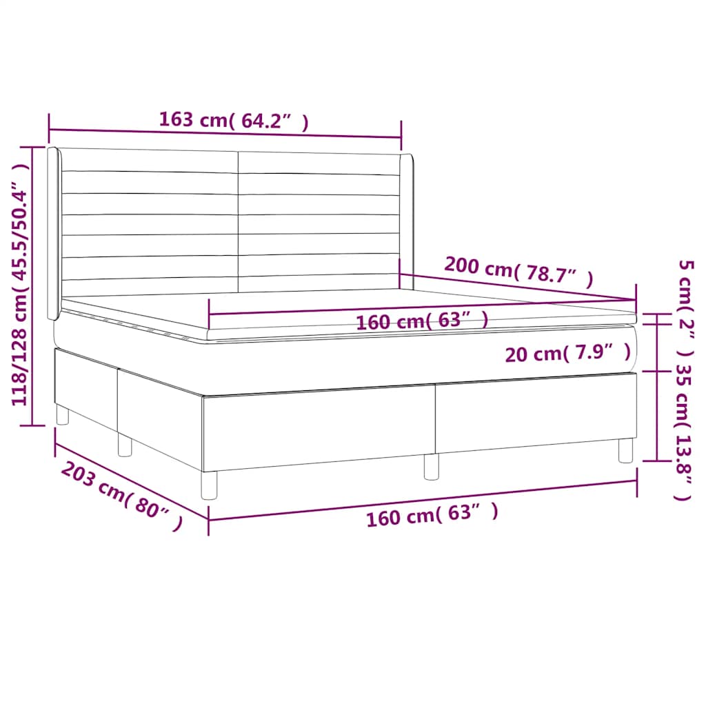 LED Boxspringbett mit Kopfteil Schwarz Stoff
