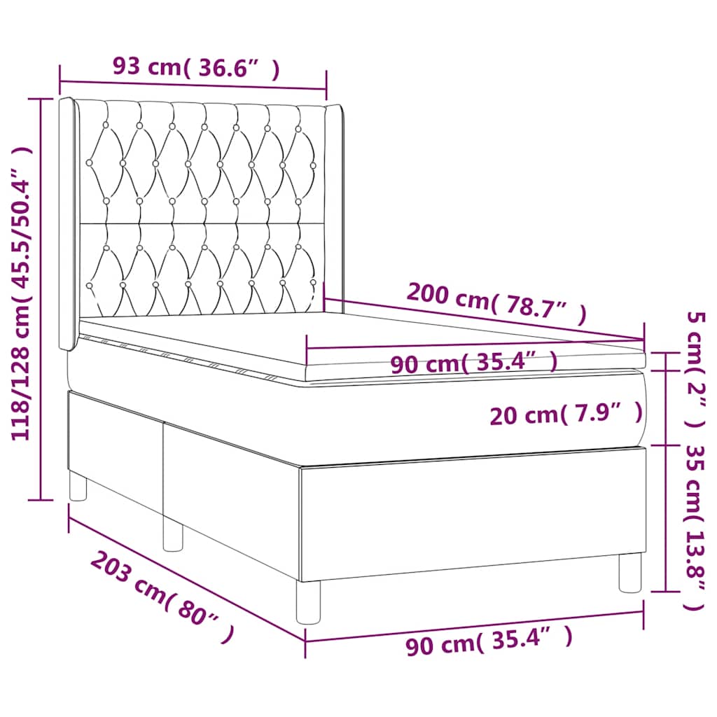 LED Boxspringbett mit Kopfteil Schwarz Stoff