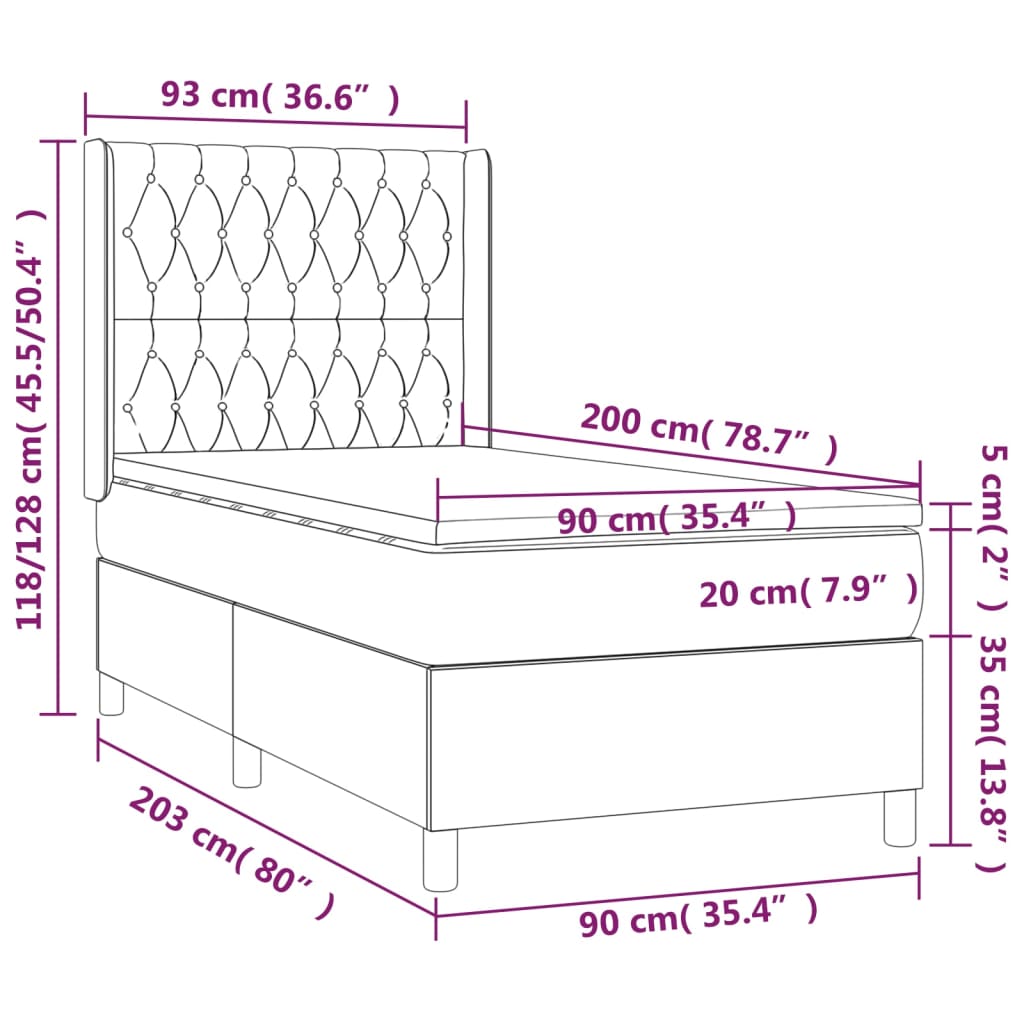LED Boxspringbett mit Kopfteil Creme Stoff